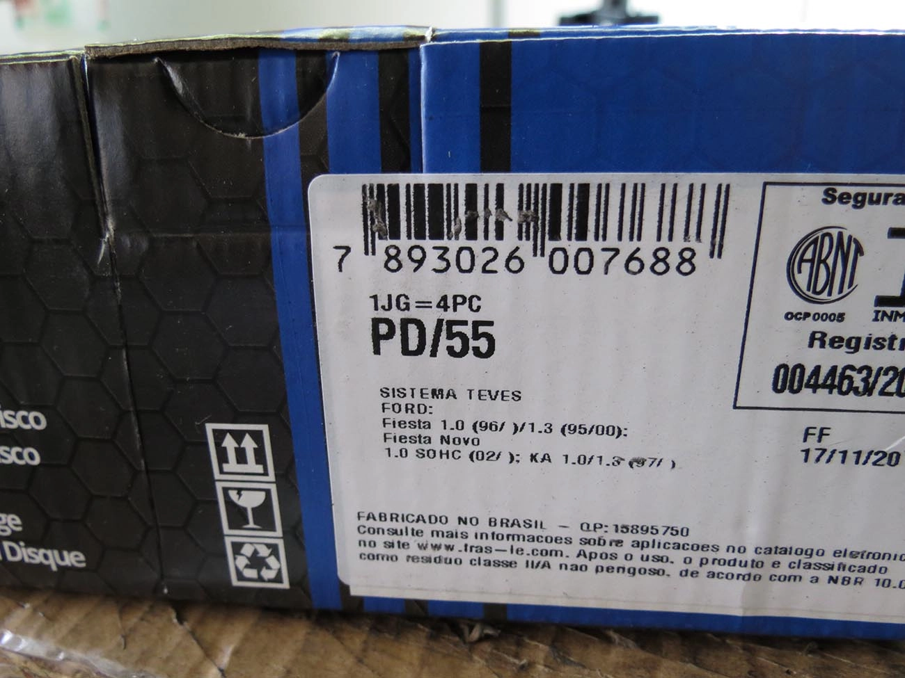 PASTILHA FREIO RODA DIANTEIRA SEM ABS FORD FIESTA/KA 1.0/1.3 97/09 NOVO 02/04.2009