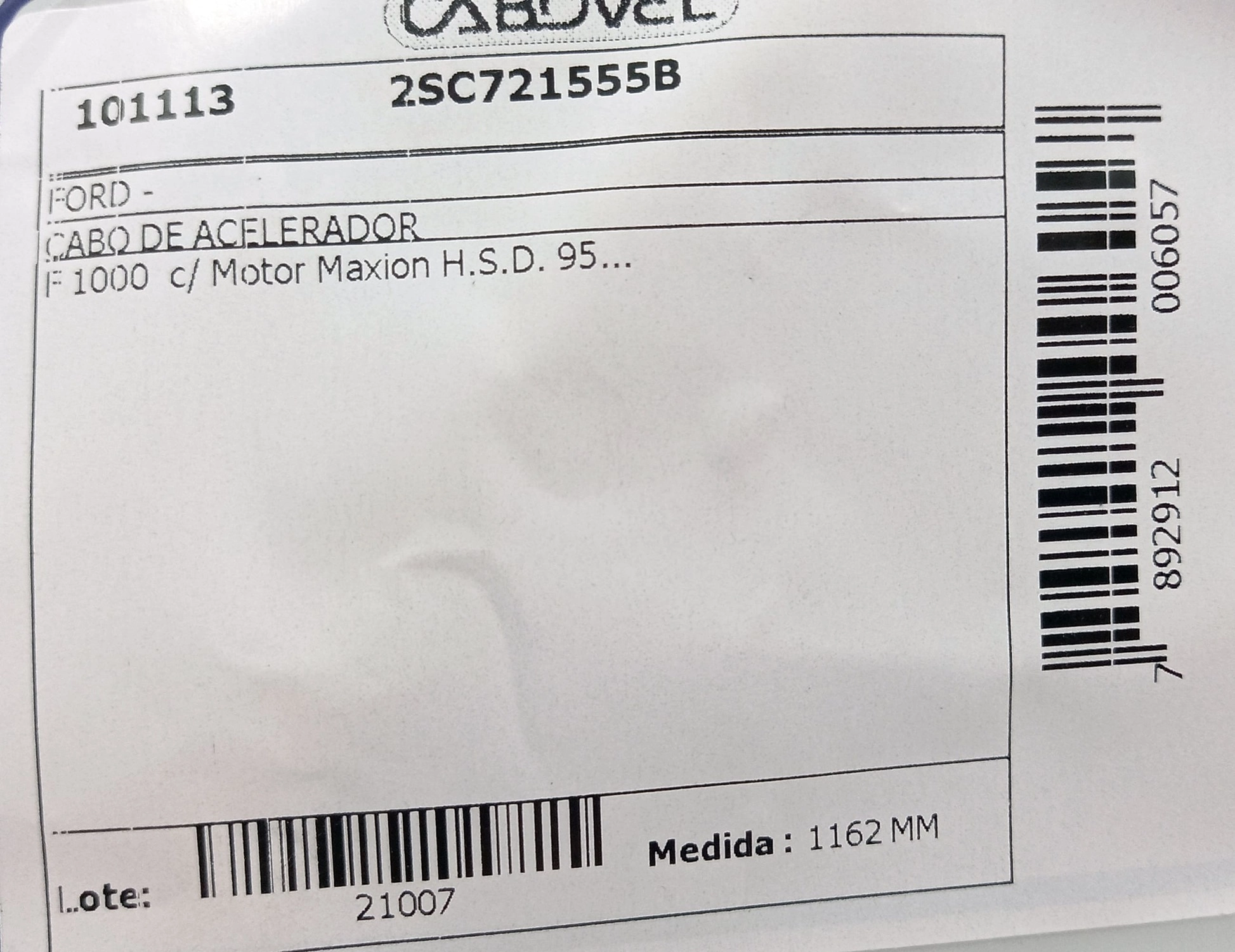 CABO DE ACELERADOR FORD F-1000 - COM MOTOR MAXION HSD 1995/ - 1162MM