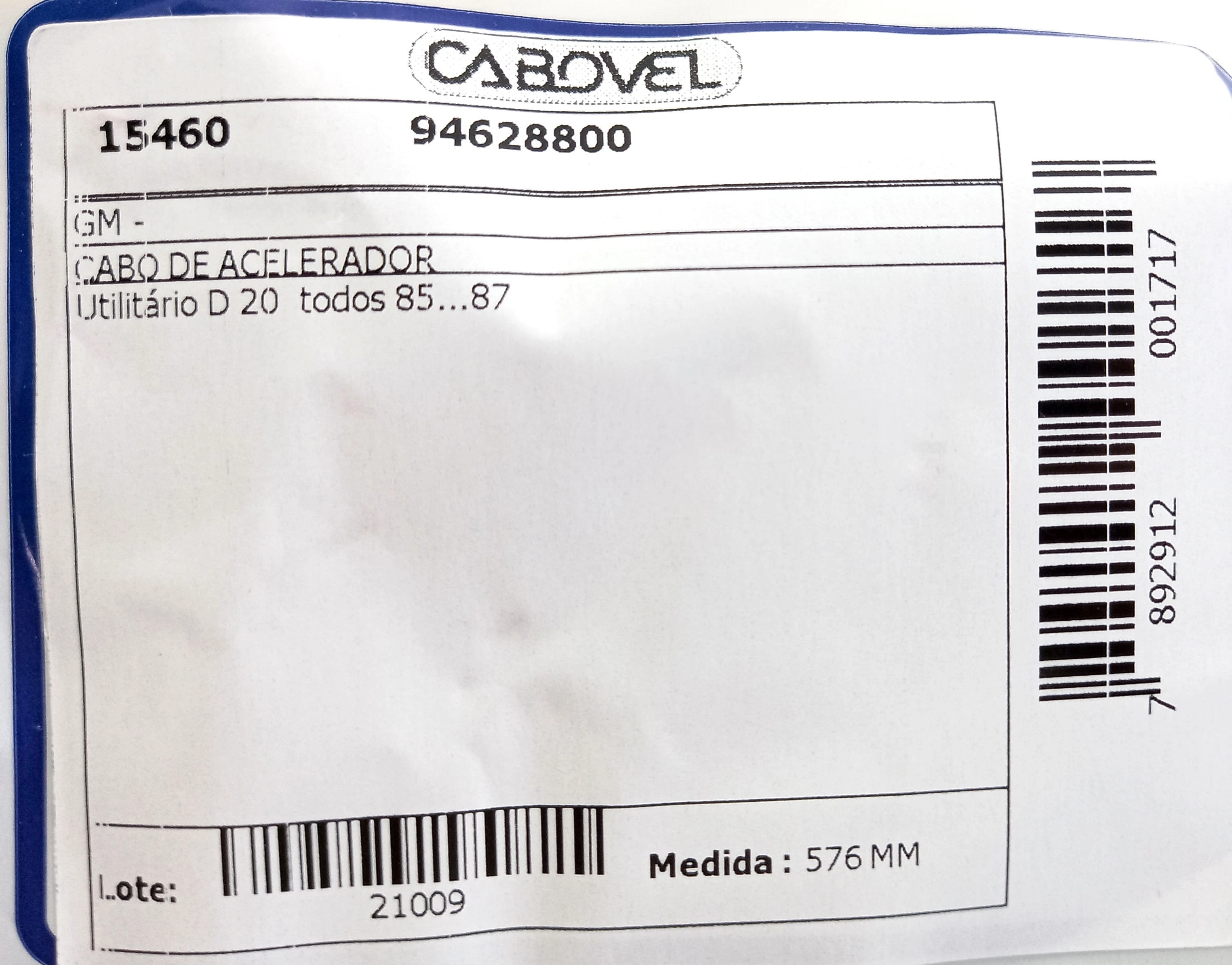 CABO ACELERADOR GM D-20 - TODOS 85/87 576