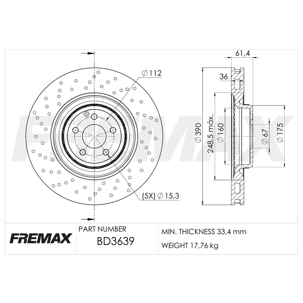 DISCO FREIO DIANTEIRO VENTILADO 390MM MB CL-CLASS 63 65 AMG COUPE 6.0.62 07/10