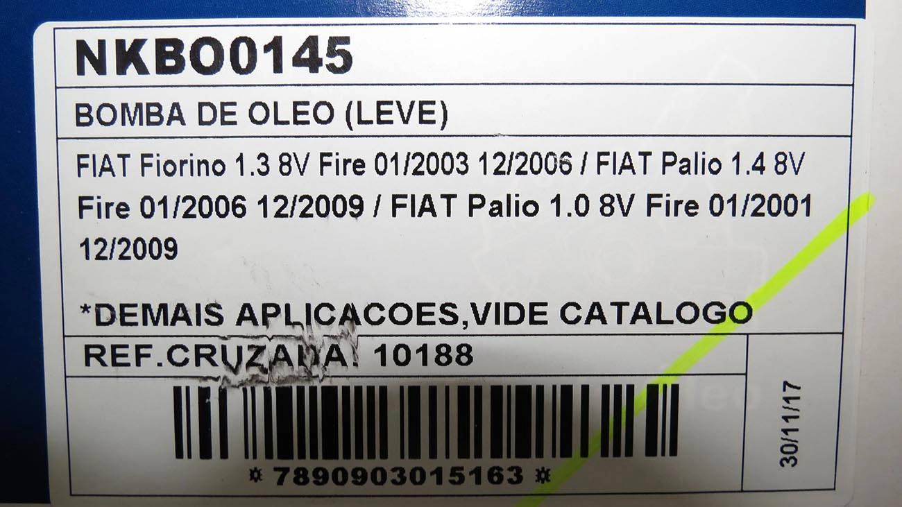 BOMBA ÓLEO DO MOTOR FIAT UNO/FIORINO/PALIO/SIENA/STRADA - 00/ MOTOR FIRE 8V
