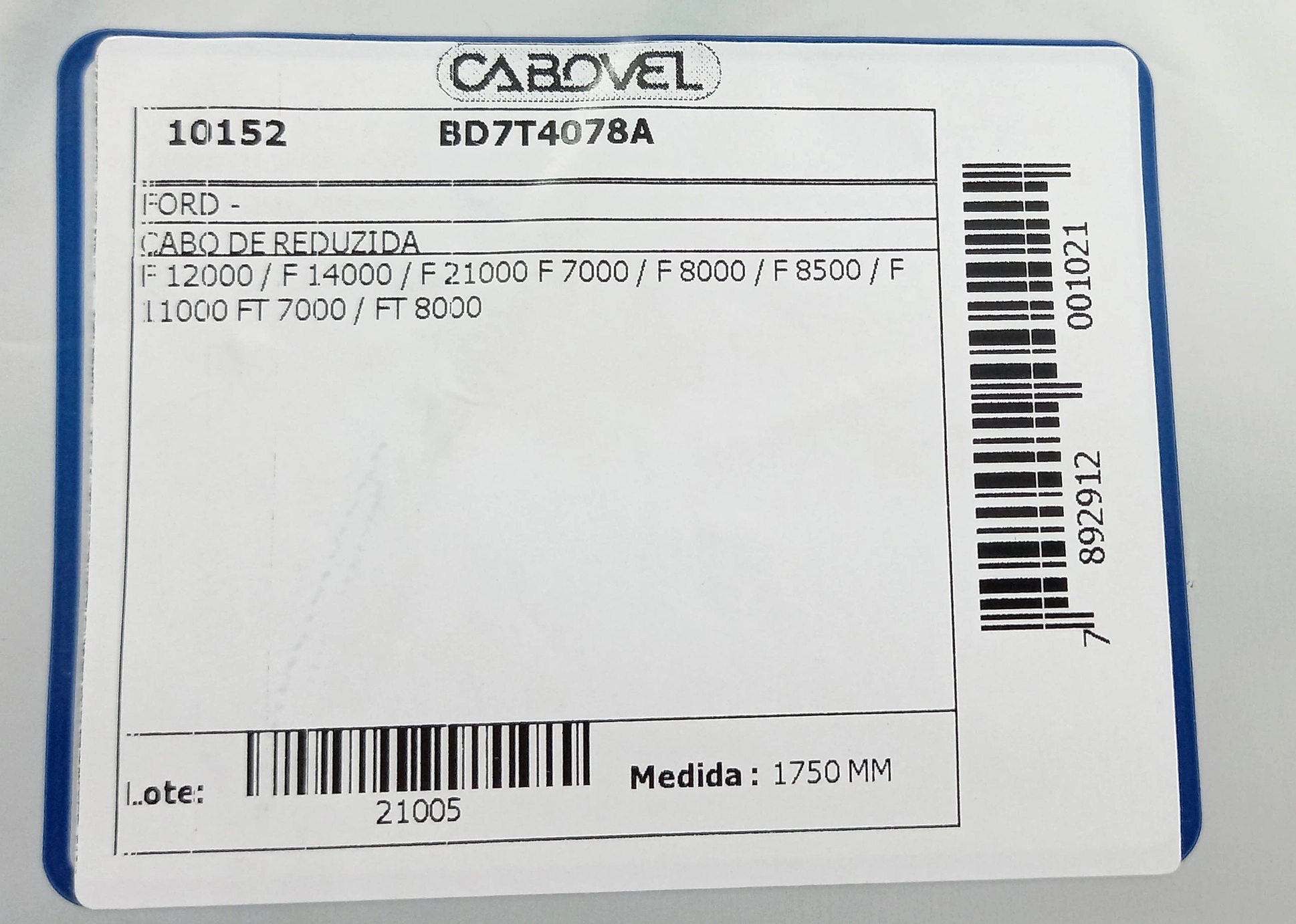 CABO DA REDUZIDA FORD F-7000/F-8000/F-8500 - 1750MM