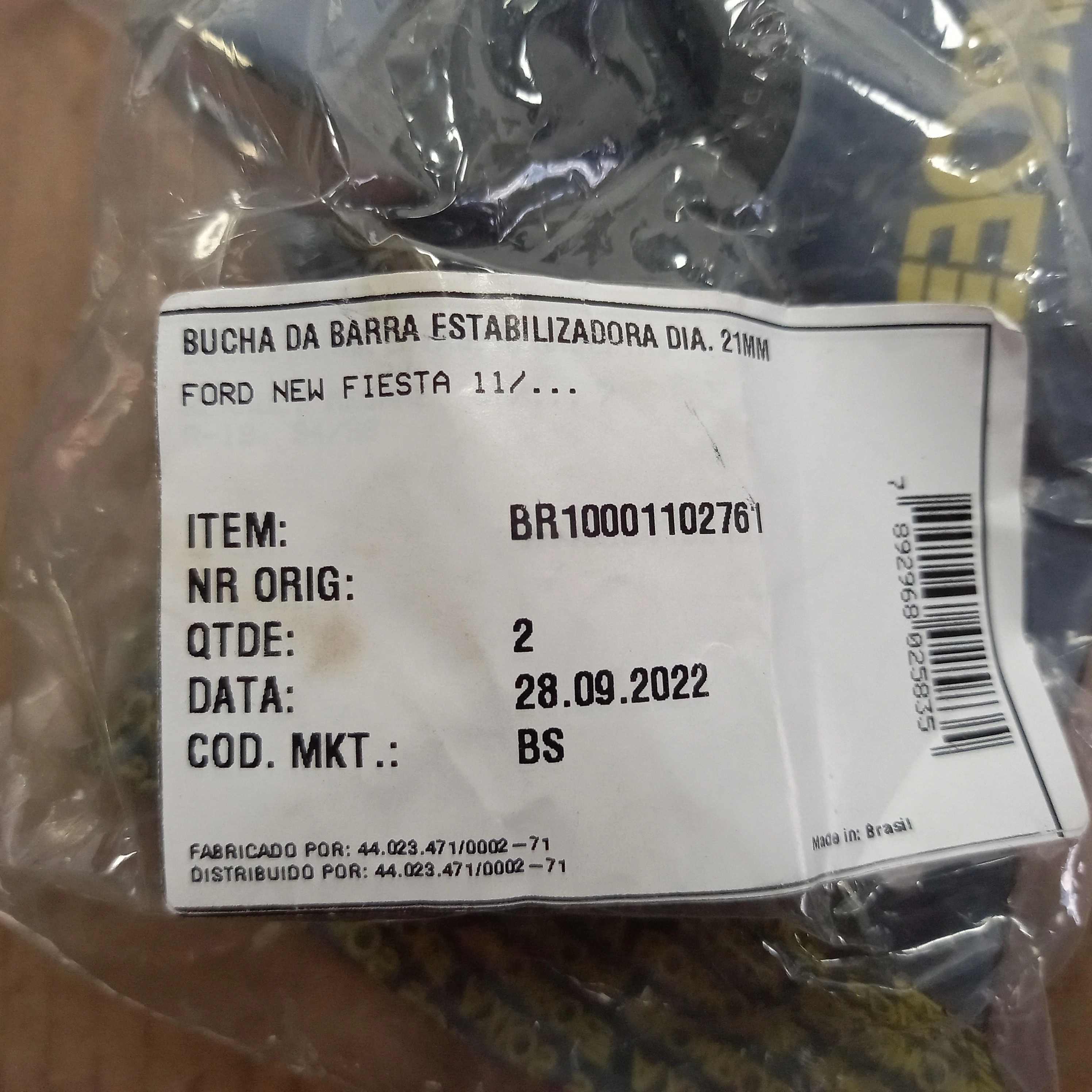 BUCHA DO ESTABILIZADOR DIANTEIRO FORD NEW FIESTA 2012/2018 -  COM CHAPA FURO 21MM