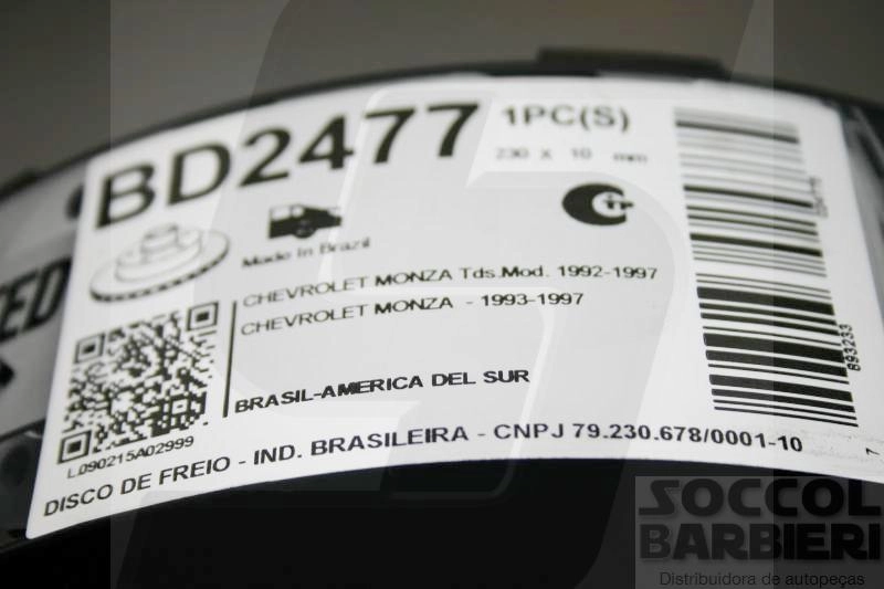 DISCO FREIO TRASEIRO COM CUBO SÓLIDO 230MM GM MONZA/KADETT/IPANEMA 89/98