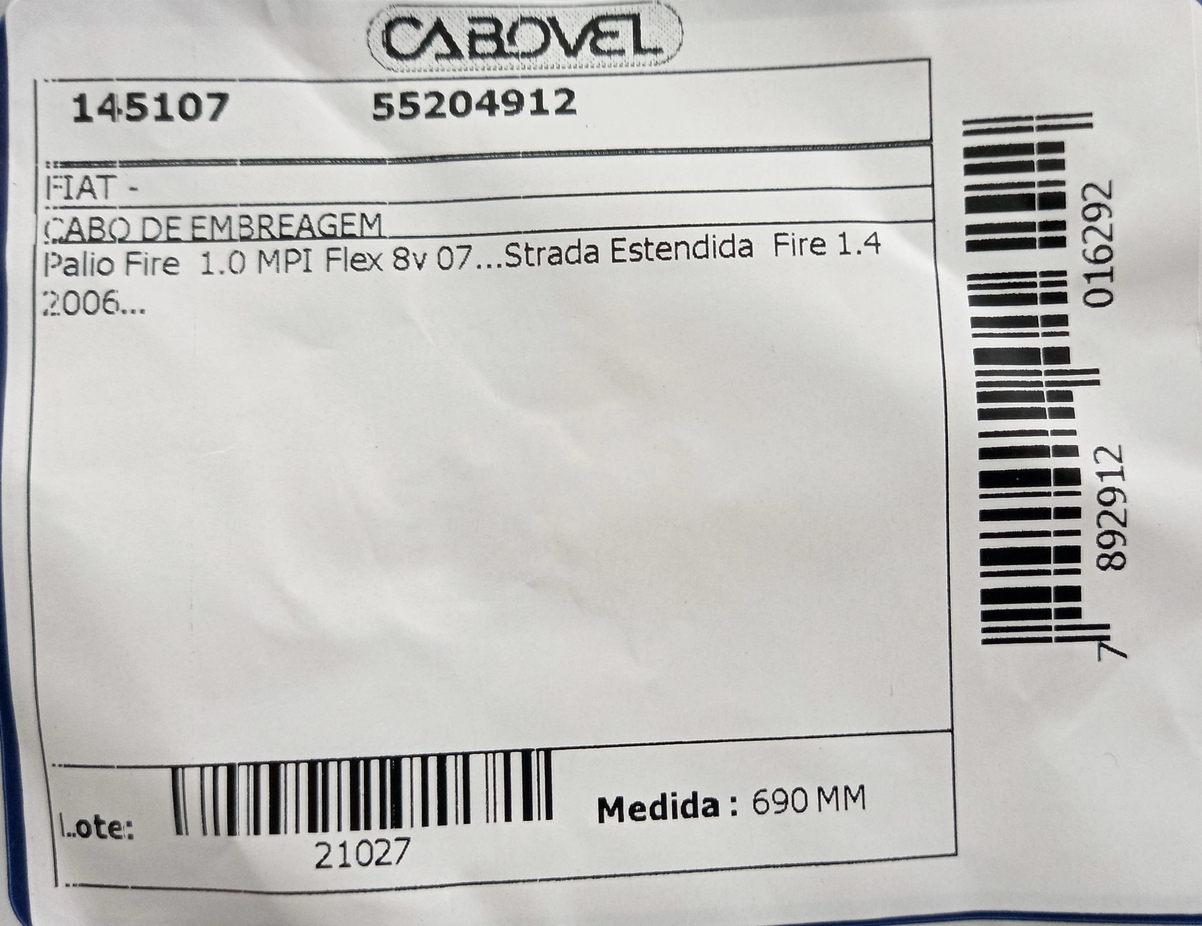 CABO EMBREAGEM FIAT PALIO/SIENA/STRADA 1.4 - TODOS 690MM