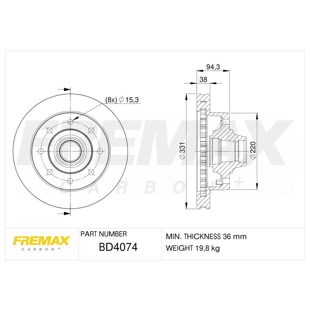 DISCO FREIO DIANTEIRO COM CUBO VENTILADO 330MM FORD F-250/F-350 98/ ABS