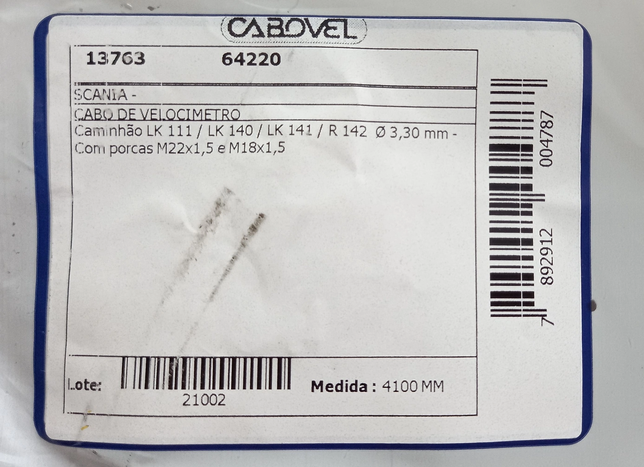 CABO VELOCÍMETRO 4100MM VELOCIMETRO SCANIA LK 111/LK 140/LK 141/R 142