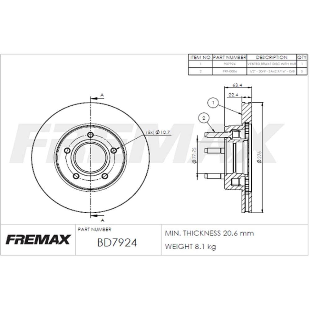DISCO FREIO DIANTEIRO COM CUBO VENTILADO 276MM FORD RANGER/EXPLORER 4X4 95/ SOMENTE ALGUNS VEICULOS