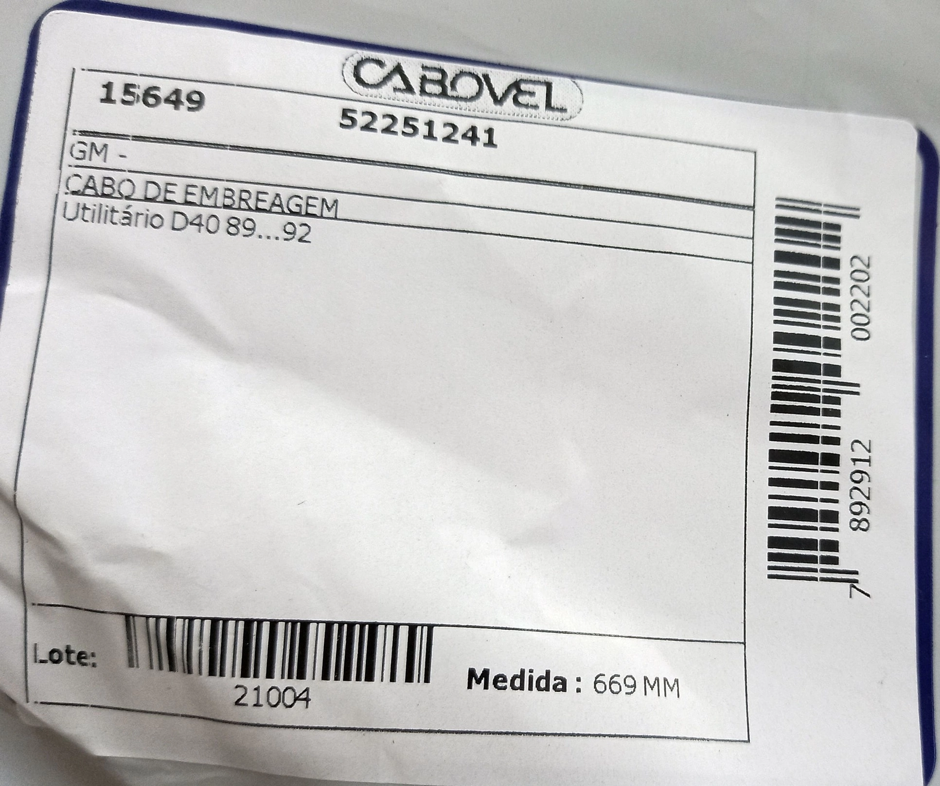 CABO EMBREAGEM GM D-40 89/92 669