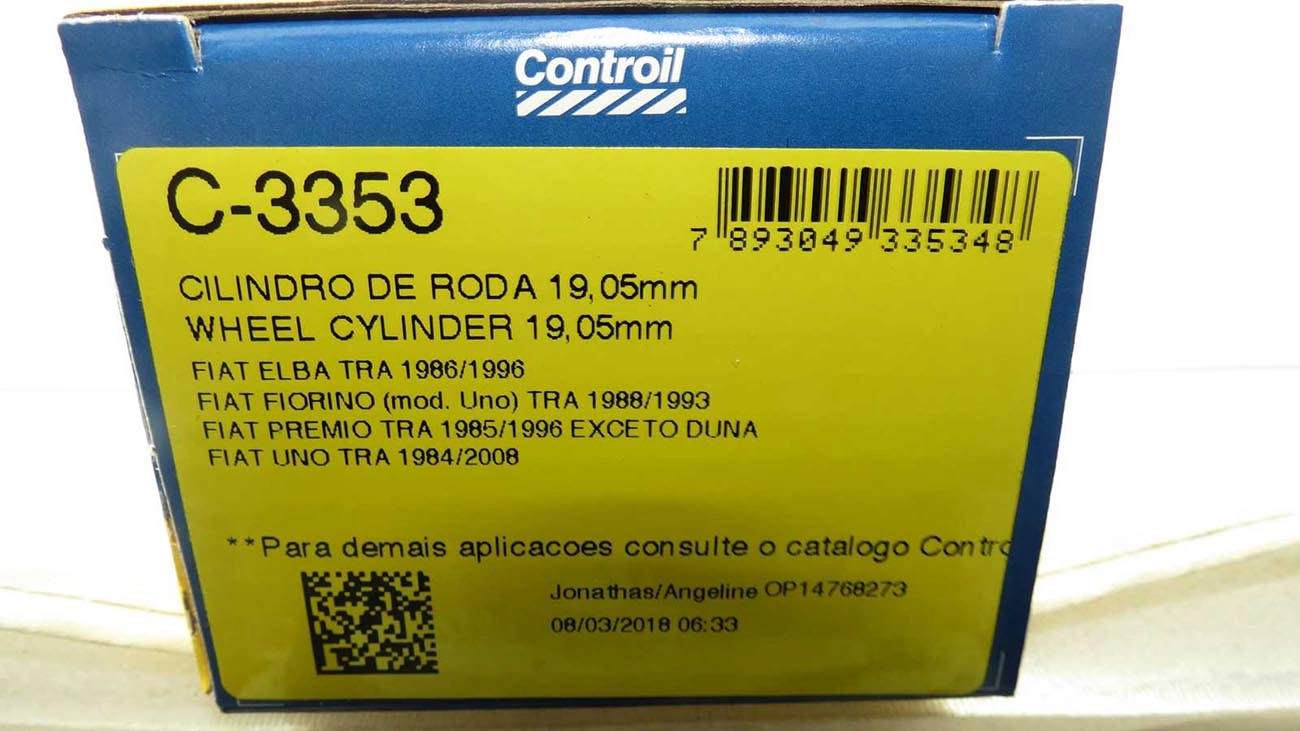 CILINDRO RODA FREIO TRASEIRO LADO DIREITO/LADO ESQUERDO TRASEIRA LD/LE FIAT UNO/PREMIO/ELBA 84/ FIORINO 88/93 3/4 19,05MM