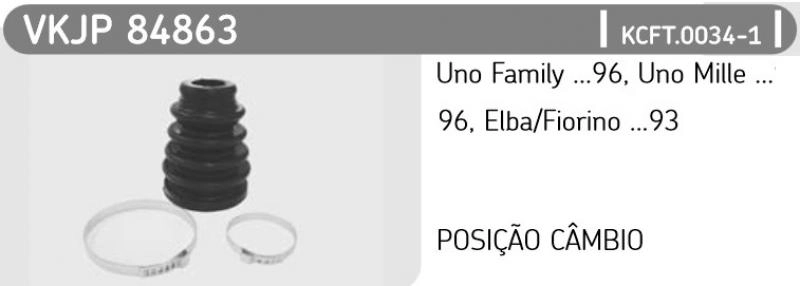 KIT REPARO COIFA HOMOCINÉTICA LADO CÂMBIO SEM ROLAMENTO FIAT UNO/PREMIO/ELBA/FIORINO 91/95 30X73X110MM