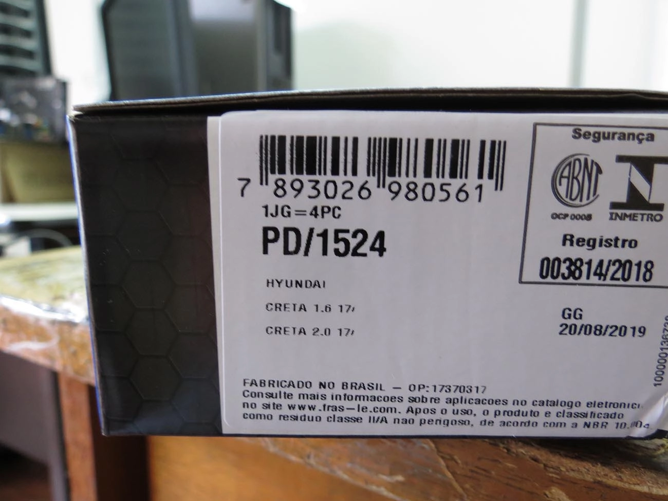 PASTILHA DE FREIO DIANTEIRA HYUNDAI CRETA 1.6/2.0 2017/2025 - KIA CERATO 2.0 2019/2025