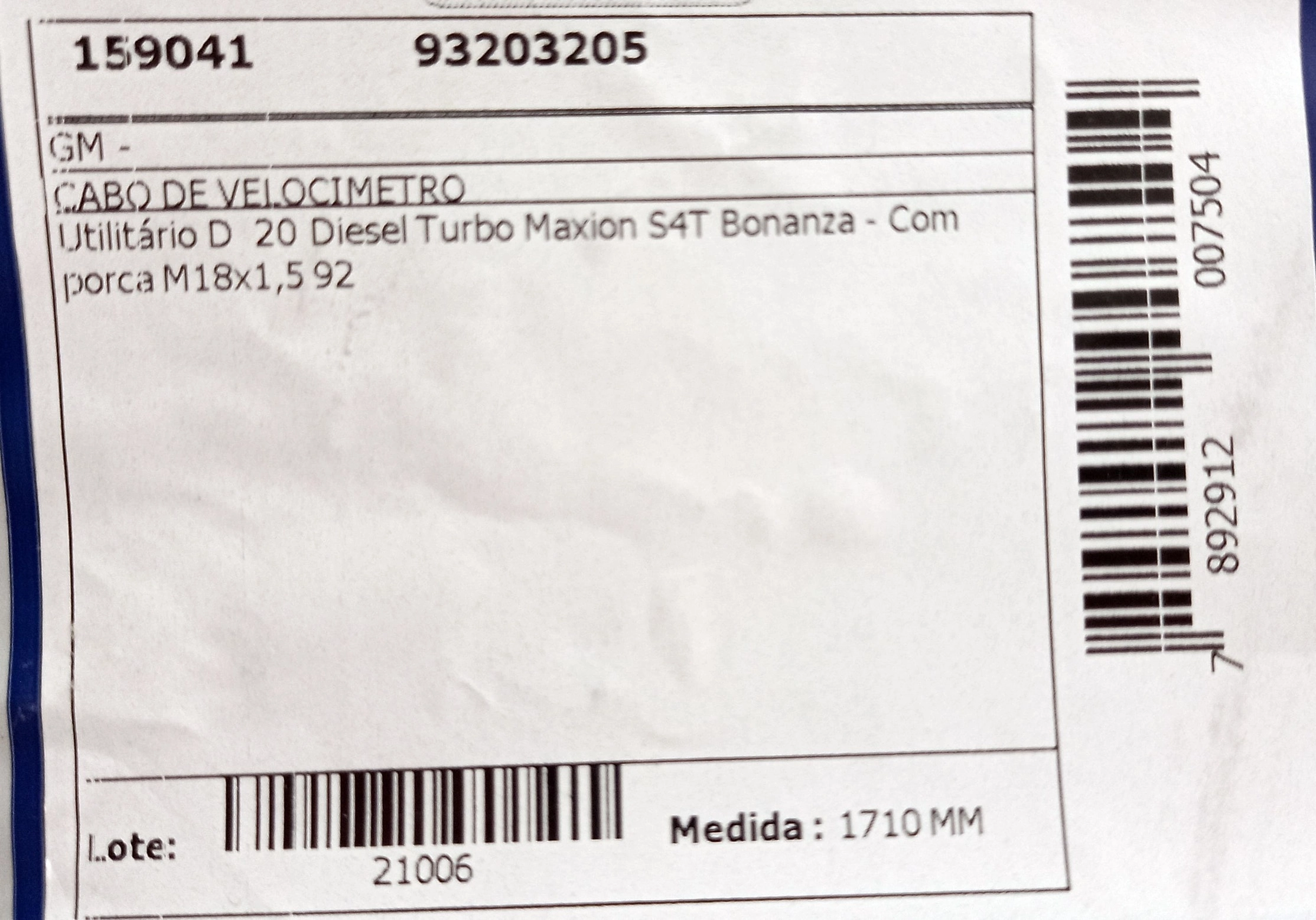 CABO VELOCIMETRO GM D-20/BONANZA 92 - MAXION S4T 1710