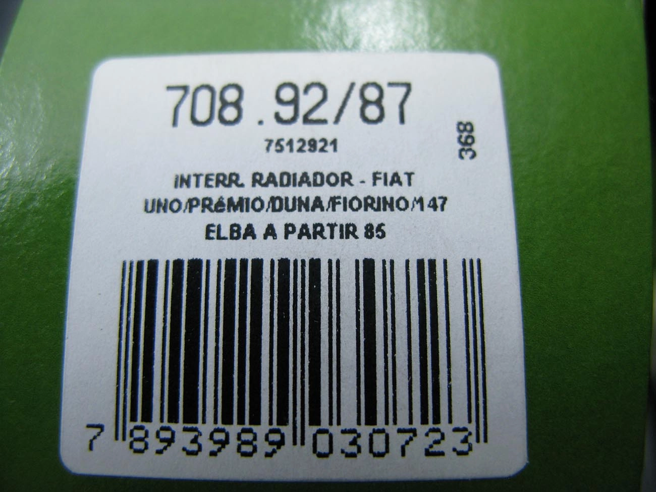 INTERRUPTOR TÉRMICO RADIADOR PARA ACIONAMENTO VENTILADOR FIAT UNO/PREMIO/ELBA/FIORINO 85/