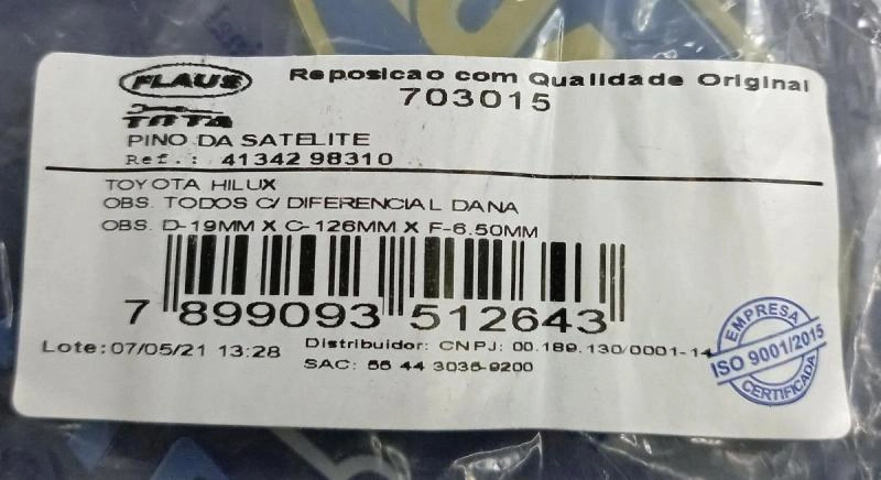 PINO DA SATELITE TOYOTA HILUX 2005/