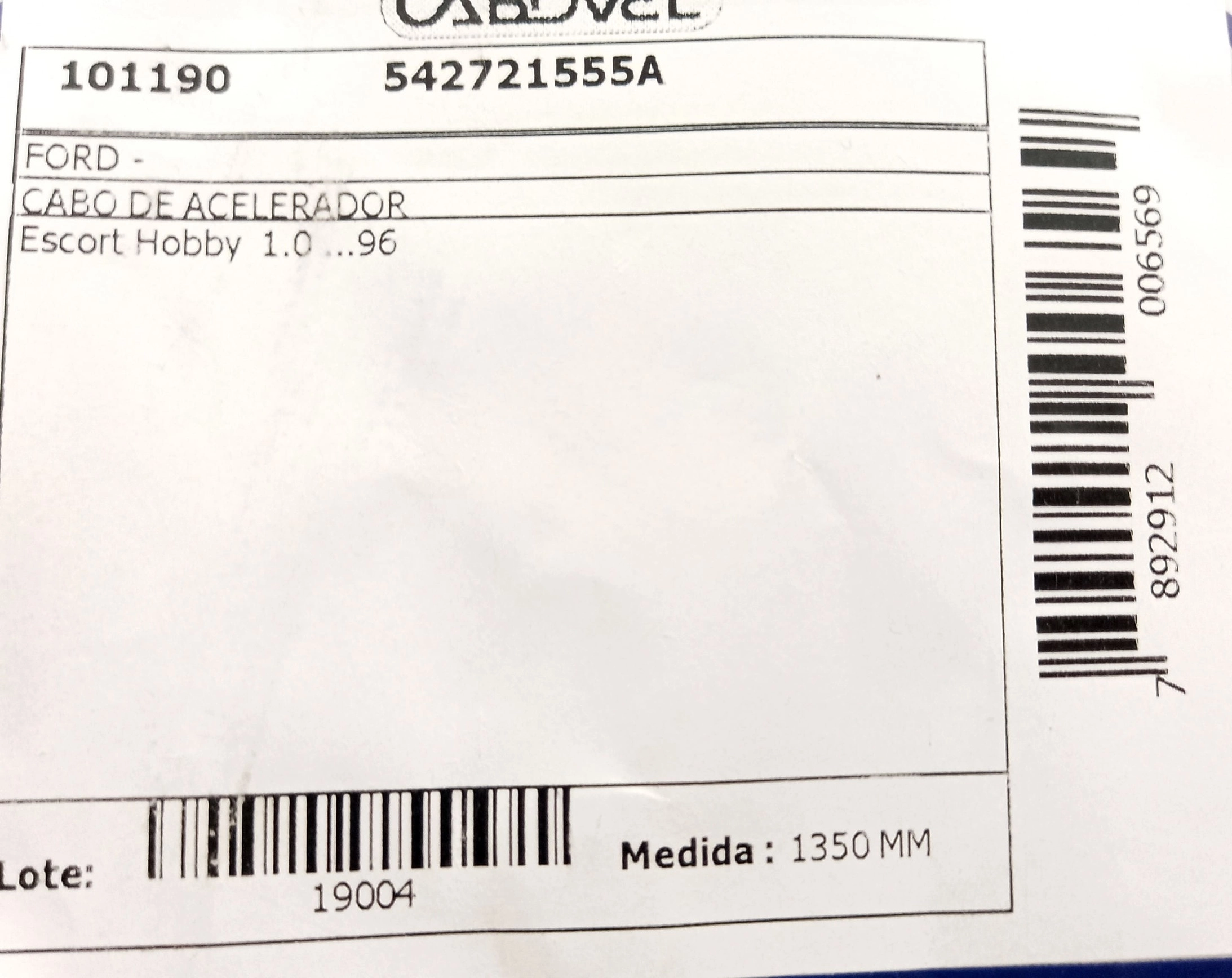 CABO ACELERADOR 1350MM FORD ESCORT HOBBY 1.0/1.6 1993/1996 MOTOR AE