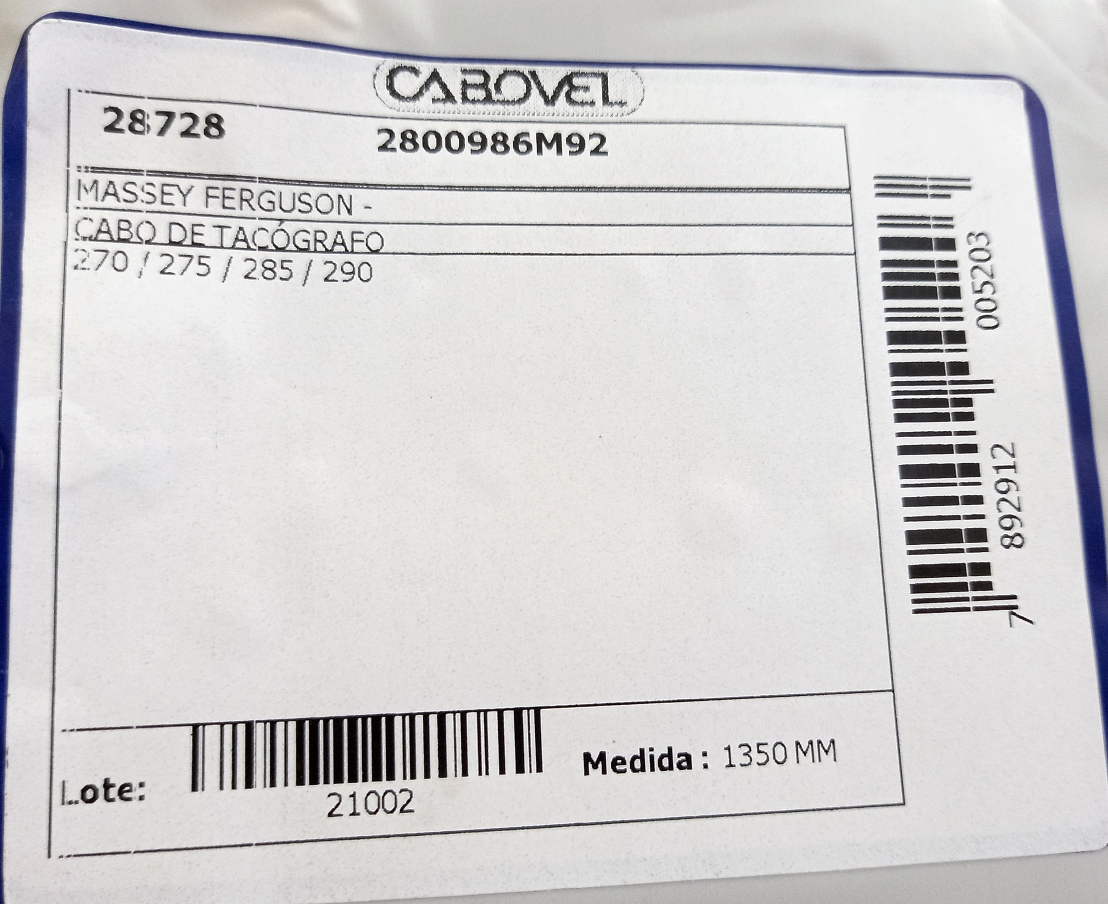 CABO TACOMETRO MF 270/275/285/290 1350