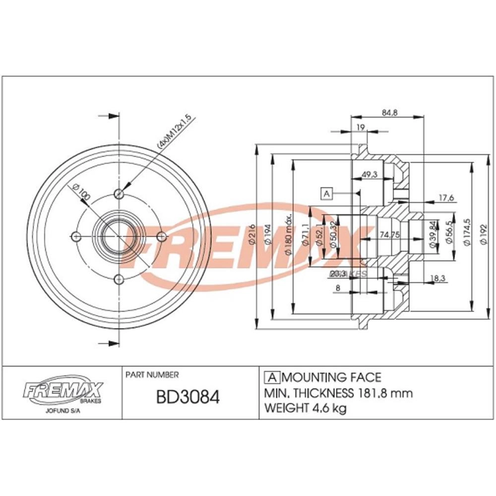 TAMBOR FREIO TRASEIRO GM CELTA/PRISMA 1.0/1.4 2000/ TODOS