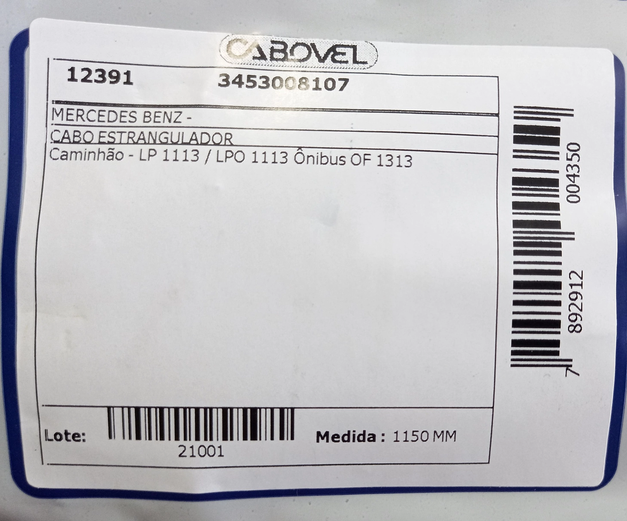 CABO ESTRANGULADOR 1150MM MB LP 1113/LPO 1113/OF-1313