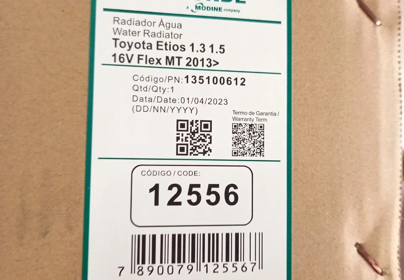 RADIADOR MOTOR BRASADO TOYOTA ETIOS 1.3/1.5 16V 2012/2016 - COM AR CONDICIONADO - MANUAL