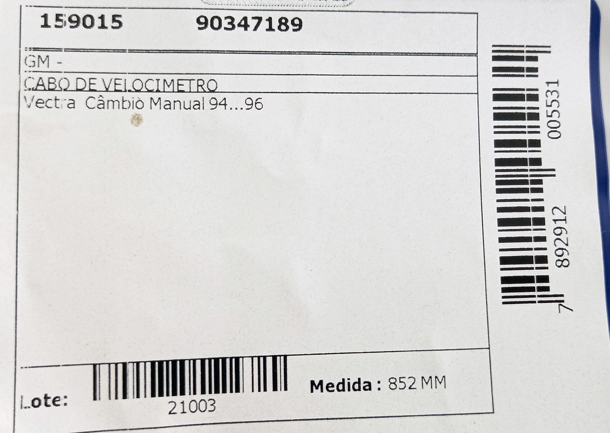 CABO VELOCIMETRO GM VECTRA - CAMBIO MANUAL 94/96 852