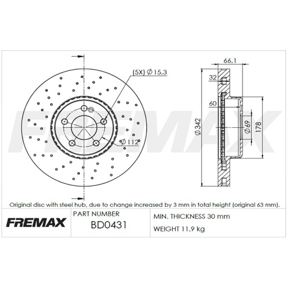 DISCO FREIO DIANTEIRO VENTILADO 342MM MB E-CLASS E250/C300/E300 3.5 09/11