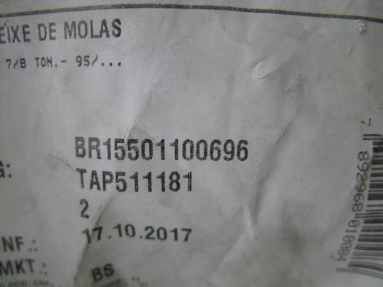 BUCHA FEIXE MOLAS TRASEIRO MOLA FORD CARGO 814/815 1995/ VW 7.100/7.110/7.120/8.120