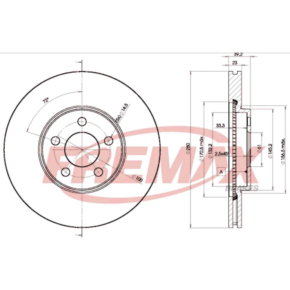 DISCO FREIO DIANTEIRO VENTILADO 280MM CHRYSLER PT CRUISER 1.6/2.0/2.4 2000/