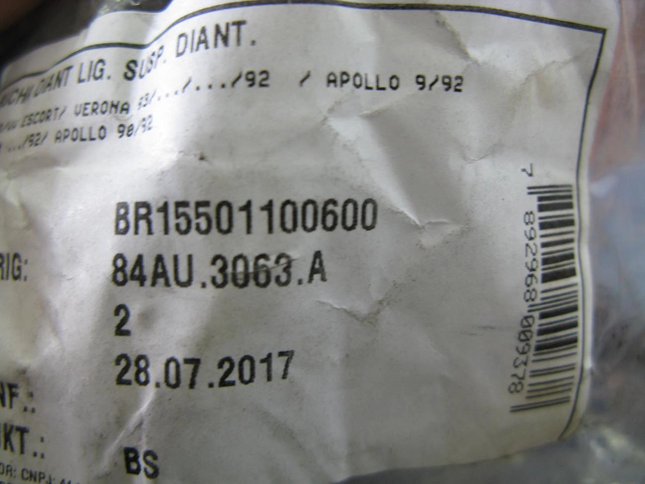 BUCHA TRASEIRA BRAÇO SUSPENSÃO DIANTEIRA SUSPENSAO FORD ESCORT/VERONA /92 APOLLO PIVO DIANTEIRO PARTE