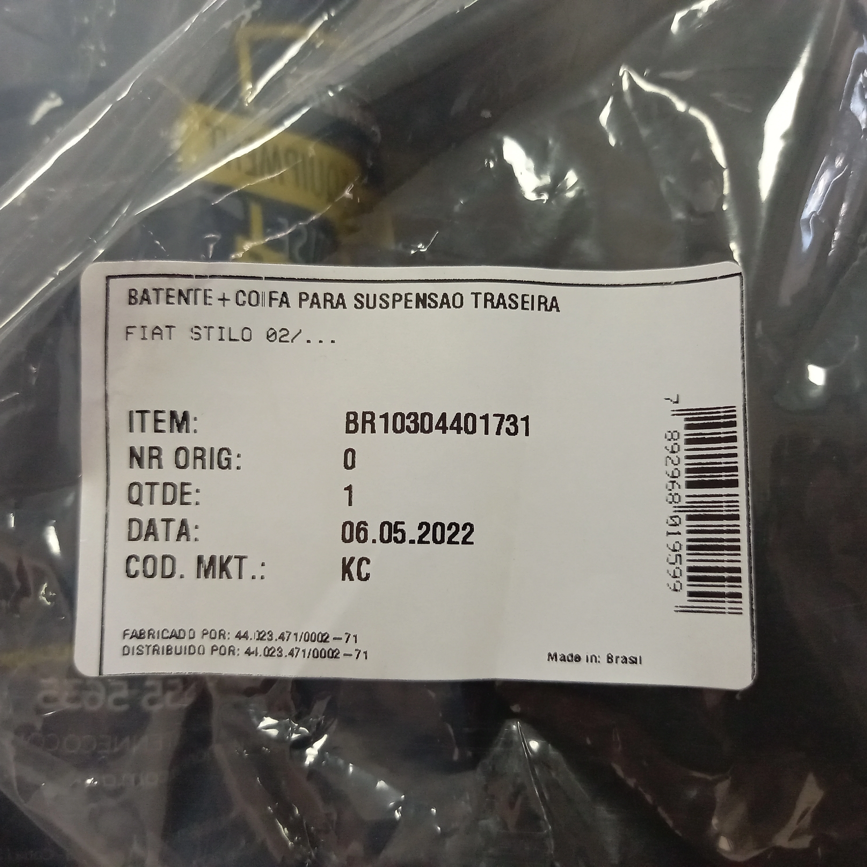 KIT AMORTECEDOR TRASEIRO FIAT BRAVO11/16 - STILO 02/10 - BATENTE E COIFA COM CANECA