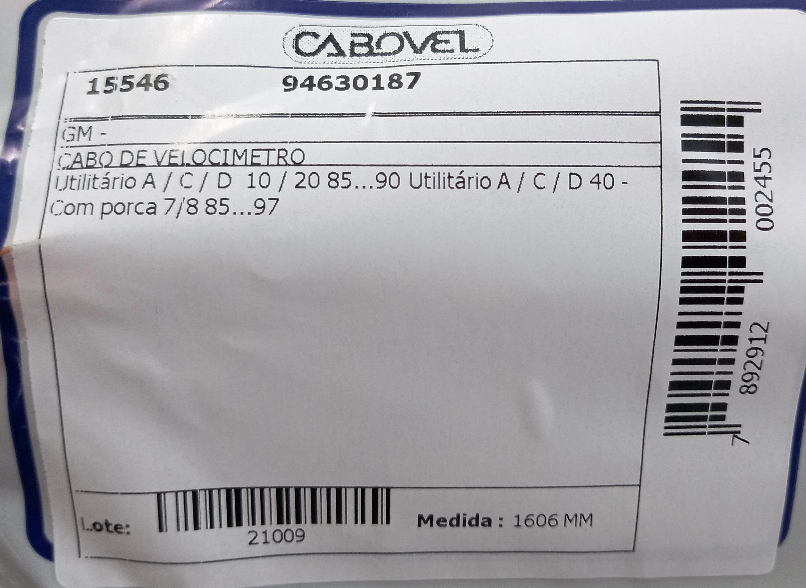 CABO VELOCIMETRO GM A/C/D-40 85/97 1606