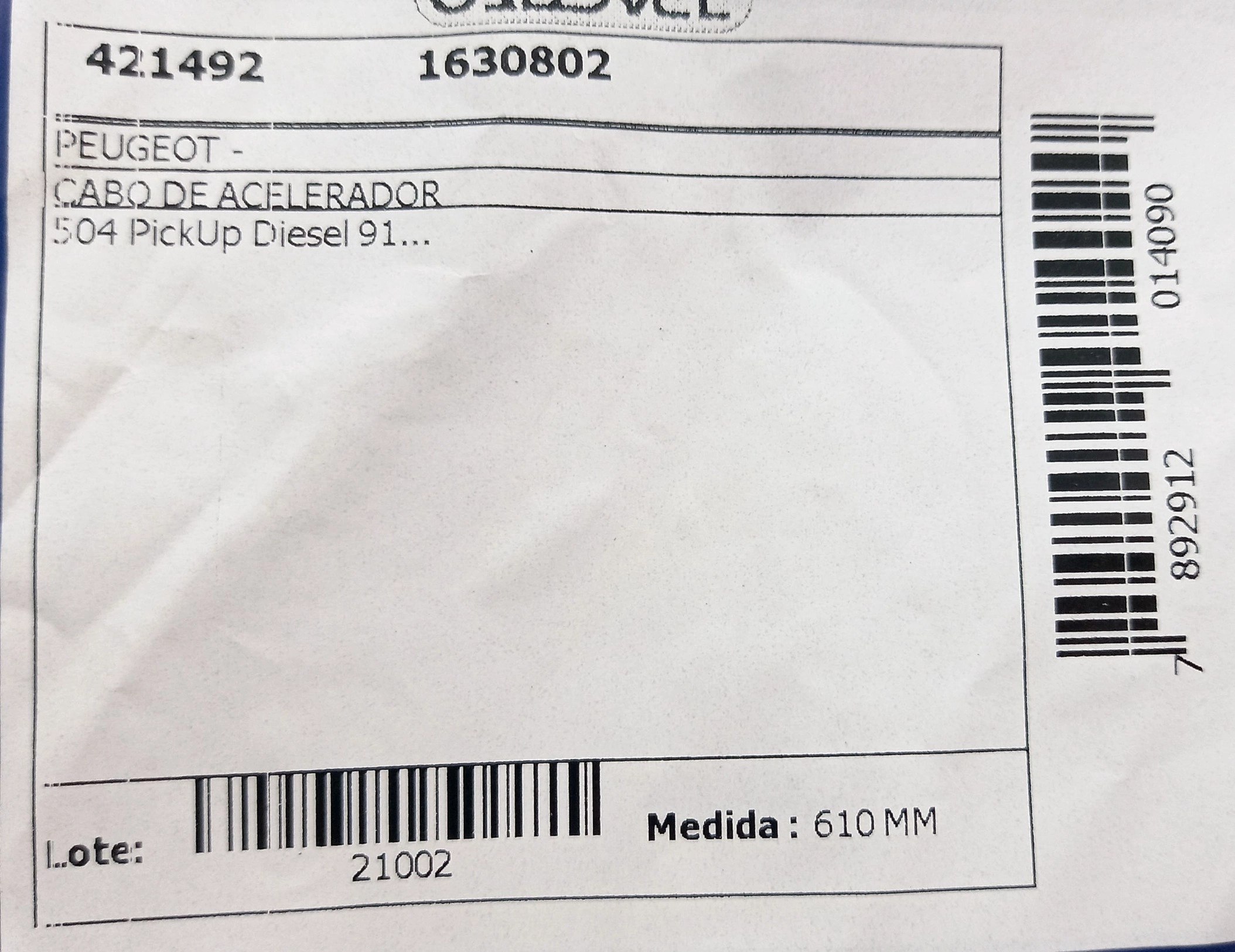 CABO ACELERADOR 610MM PEUGEOT 504 1991/ DIESEL