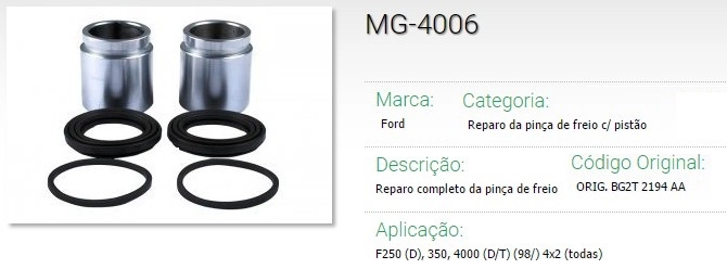 REPARO COM PISTAO PINCA FREIO FORD F-250/350/4000 4X2/4X4 98/ - DIANTEIRO/TRASEIRO - 54 MM