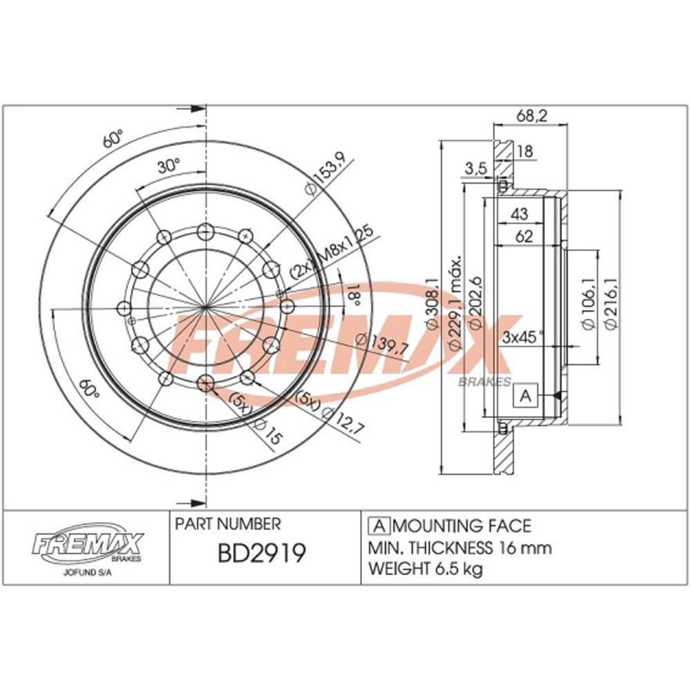 DISCO FREIO TRASEIRO VENTILADO 312MM TOYOTA LAND CRUISER PRADO 3.0 2003/2010