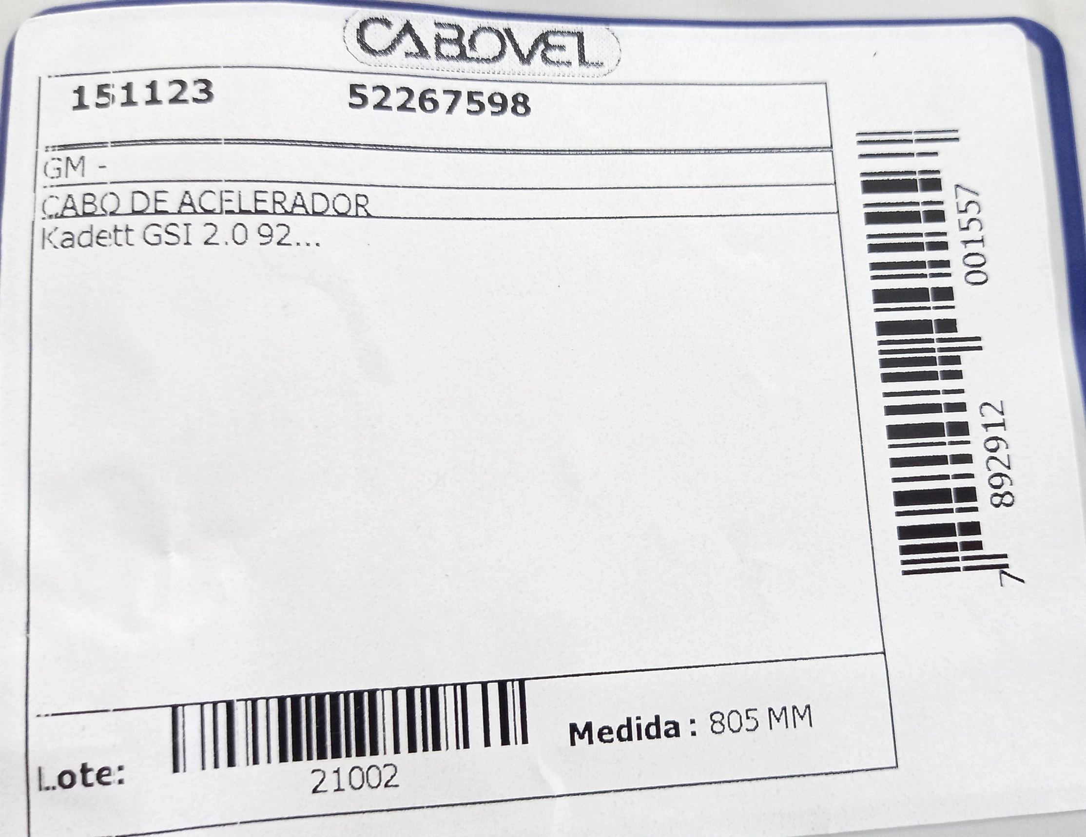 CABO ACELERADOR GM KADETT GSI 2.0 92/ 805