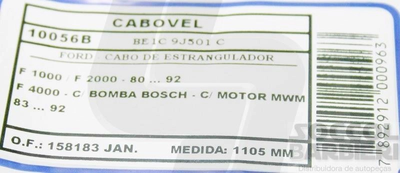 CABO ESTRANGULADOR 1105MM FORD F-1000/F-2000 80/92 F-4000 C/BOMBA BOSCH MWM 83/92