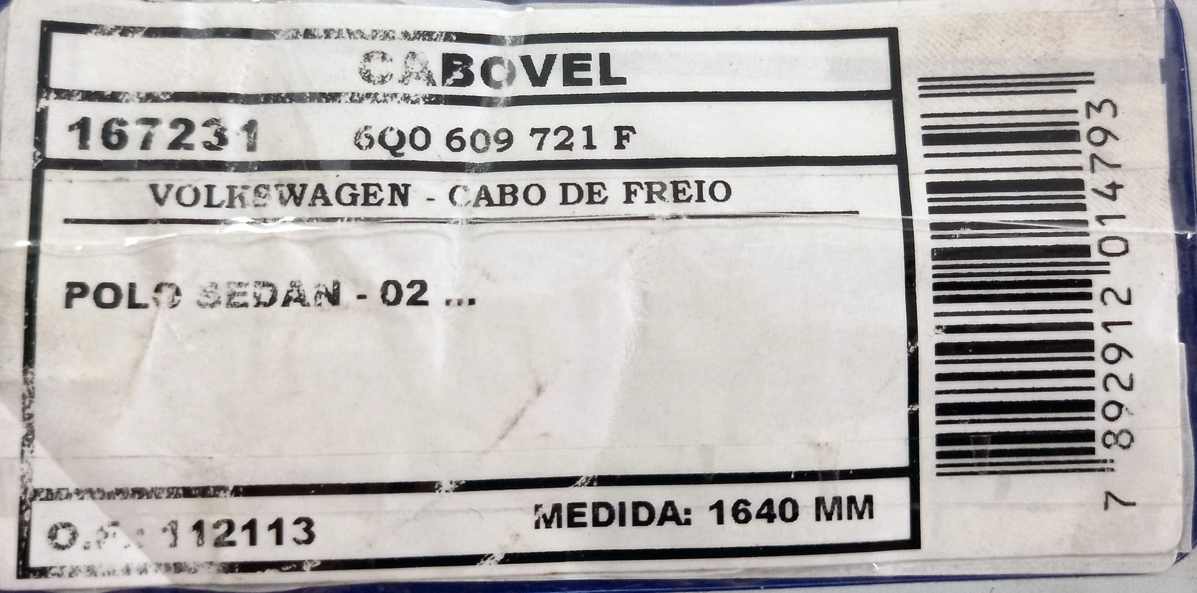 CABO DE FREIO TRASEIRO VW POLO SEDAN 2002/ - PARA FREIO A DISCO - 1640MM - USA DOIS CABOS