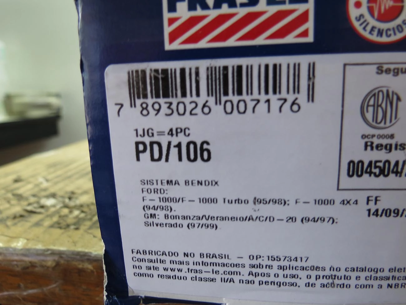 PASTILHA FREIO RODA DIANTEIRA FORD F-1000 94/98 GM D 20/SILVERADO 95/