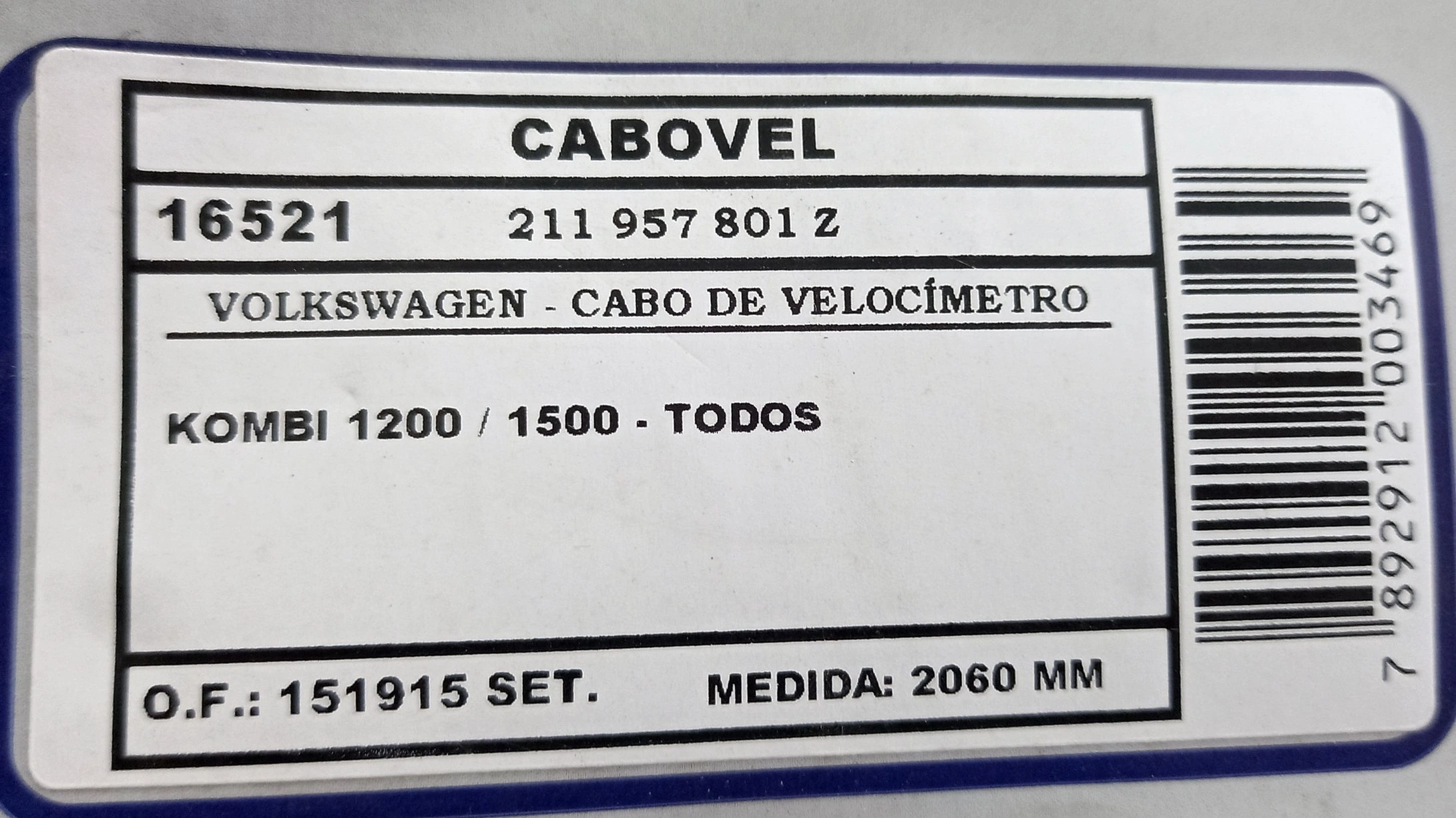 CABO VELOCIMETRO VW KOMBI 1200/1500 - TODOS 2060