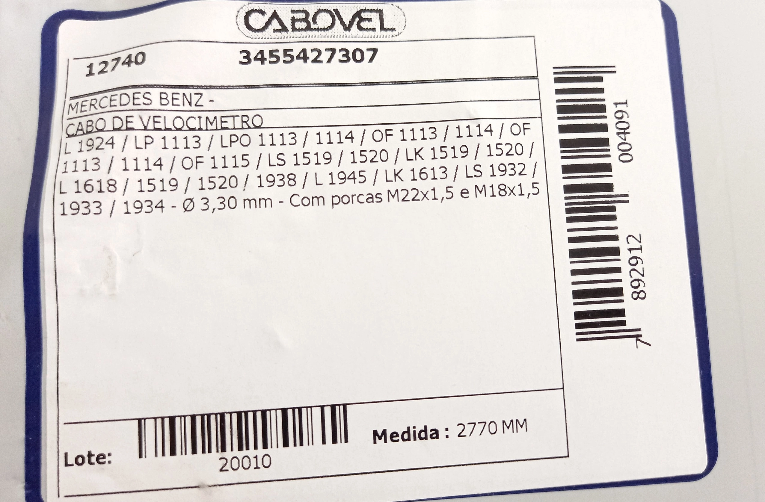 CABO VELOCIMETRO MB L 1924/LP 1113/LPO 1113/1114/OF-1113/1114/1519/1938/1945 2770MM