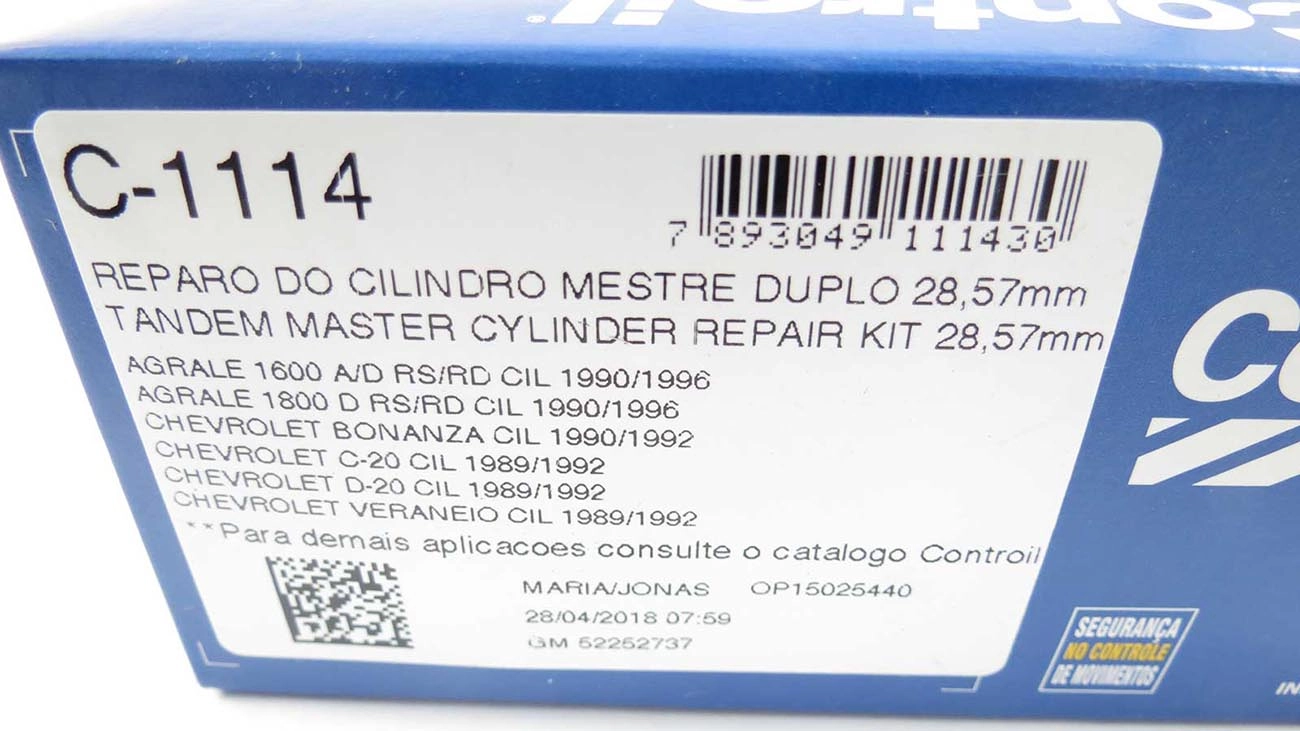 REPARO CILINDRO MESTRE DUPLO 28.57MM GM A/C/D-20/VERANEIO/BONANZA 89/92 1-1/8