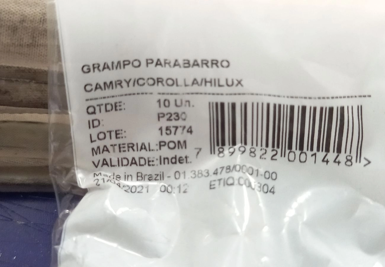 GRAMPO DO PARABARRO TOYOTA COROLLA 2000/2008/HILUX 2006/2019/PRADO 2002/2012