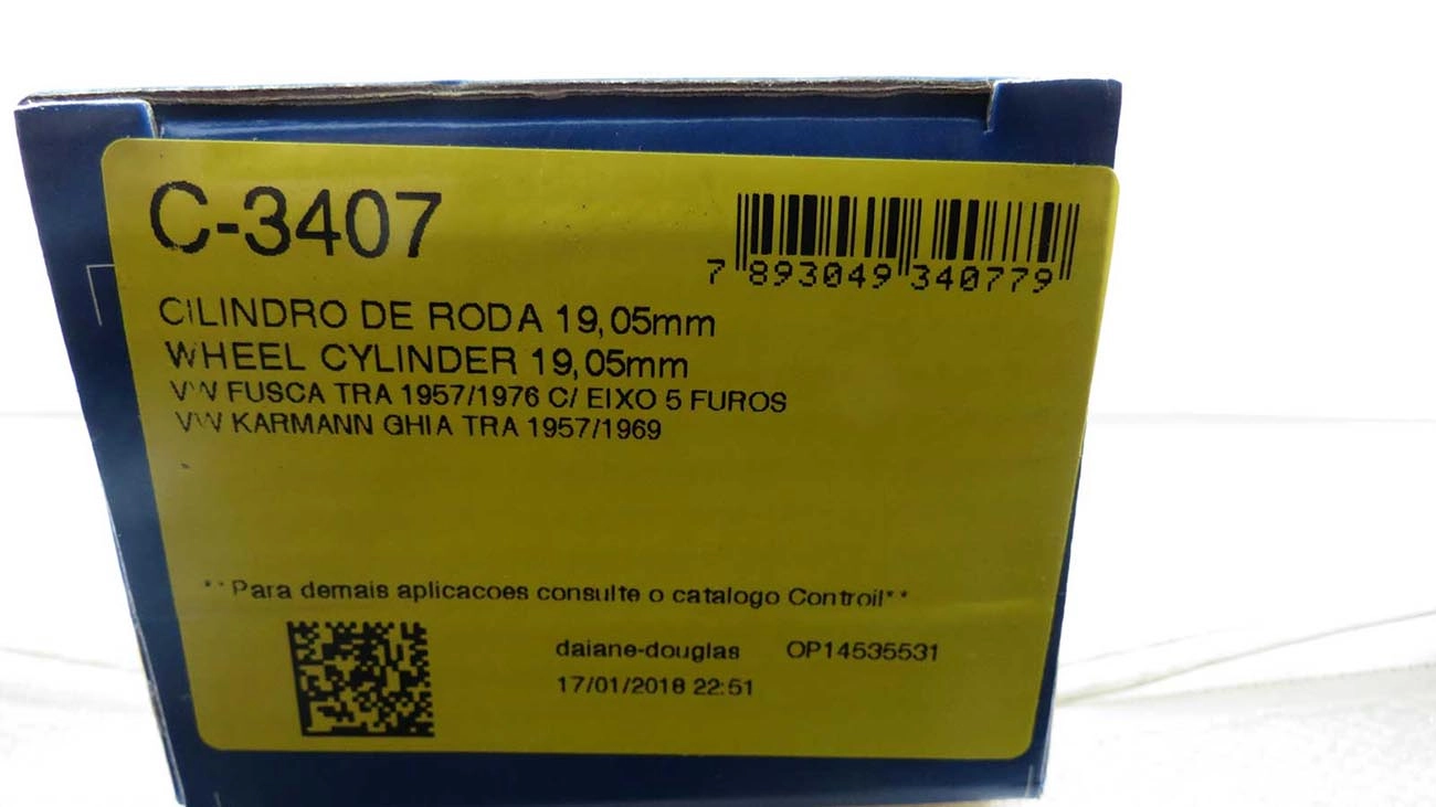 CILINDRO RODA FREIO TRASEIRO LADO DIREITO/ESQUERDO TRASEIRA VW FUSCA 1200/1300 57/74 19,05MM 3/4 CUBO 5 FUROS