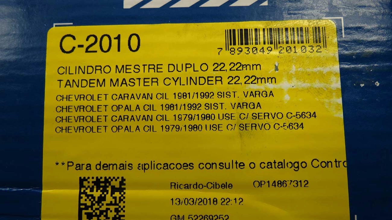 CILINDRO MESTRE FREIO DUPLO 78/P 22,22MM GM OPALA/CARAVAN 81/92 7/8 VARGA 79/80 USAR SERVO C-5634