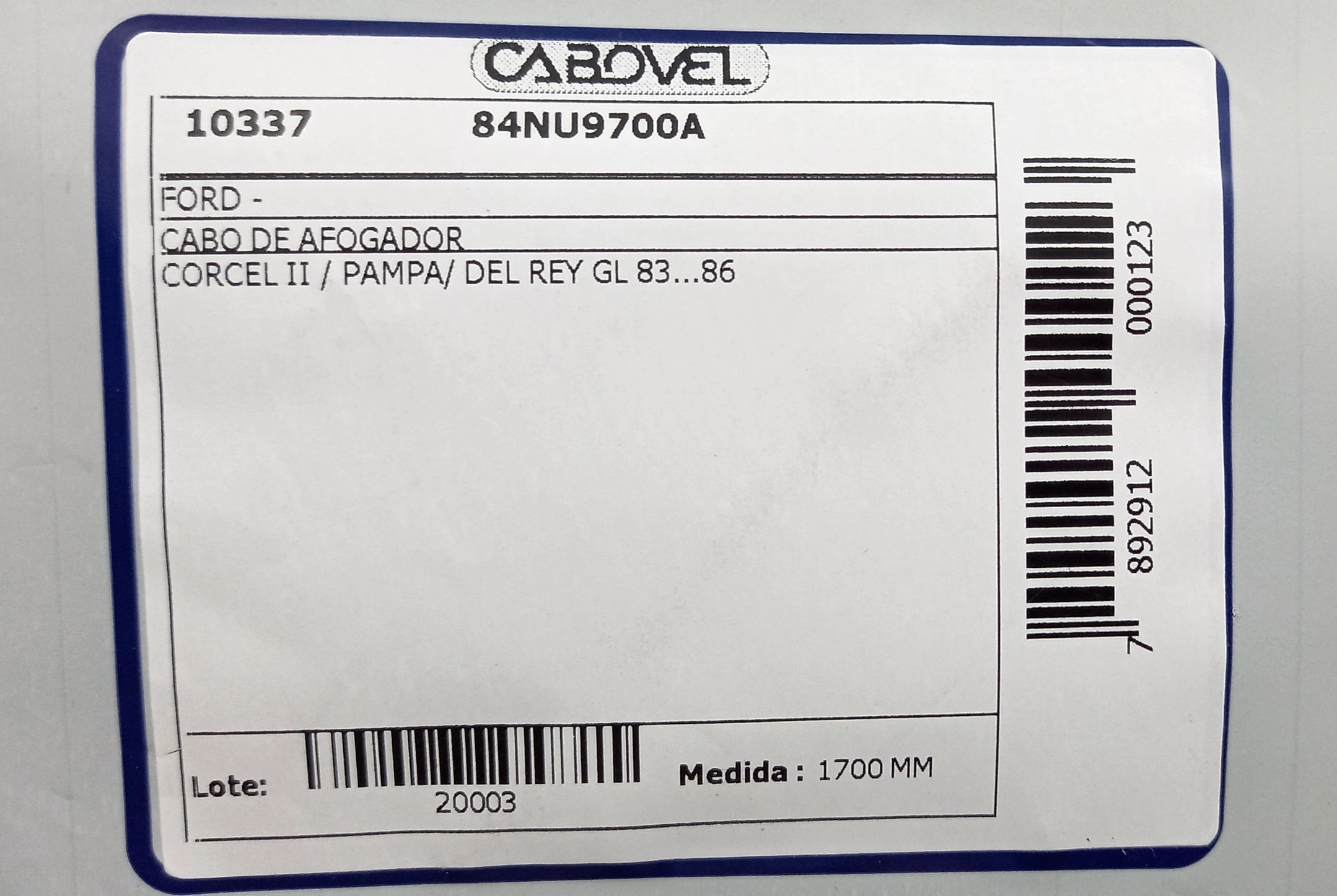 CABO AFOGADOR 1700MM FORD CORCEL II/DEL REY/PAMPA 1983/1986