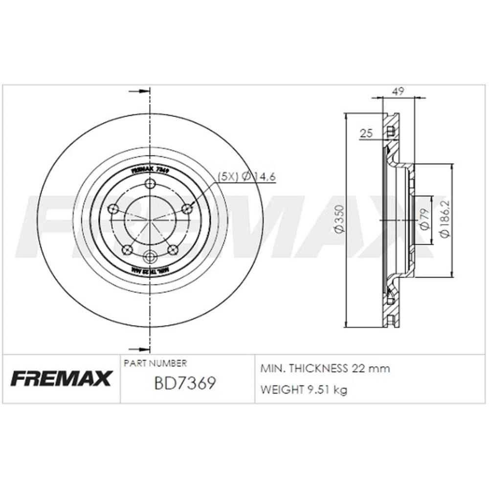 DISCO FREIO TRASEIRO VENTILADO 350MM LAND ROVER RANGE SPORT 3.0 15/20 VOGUE 4.4 13/17