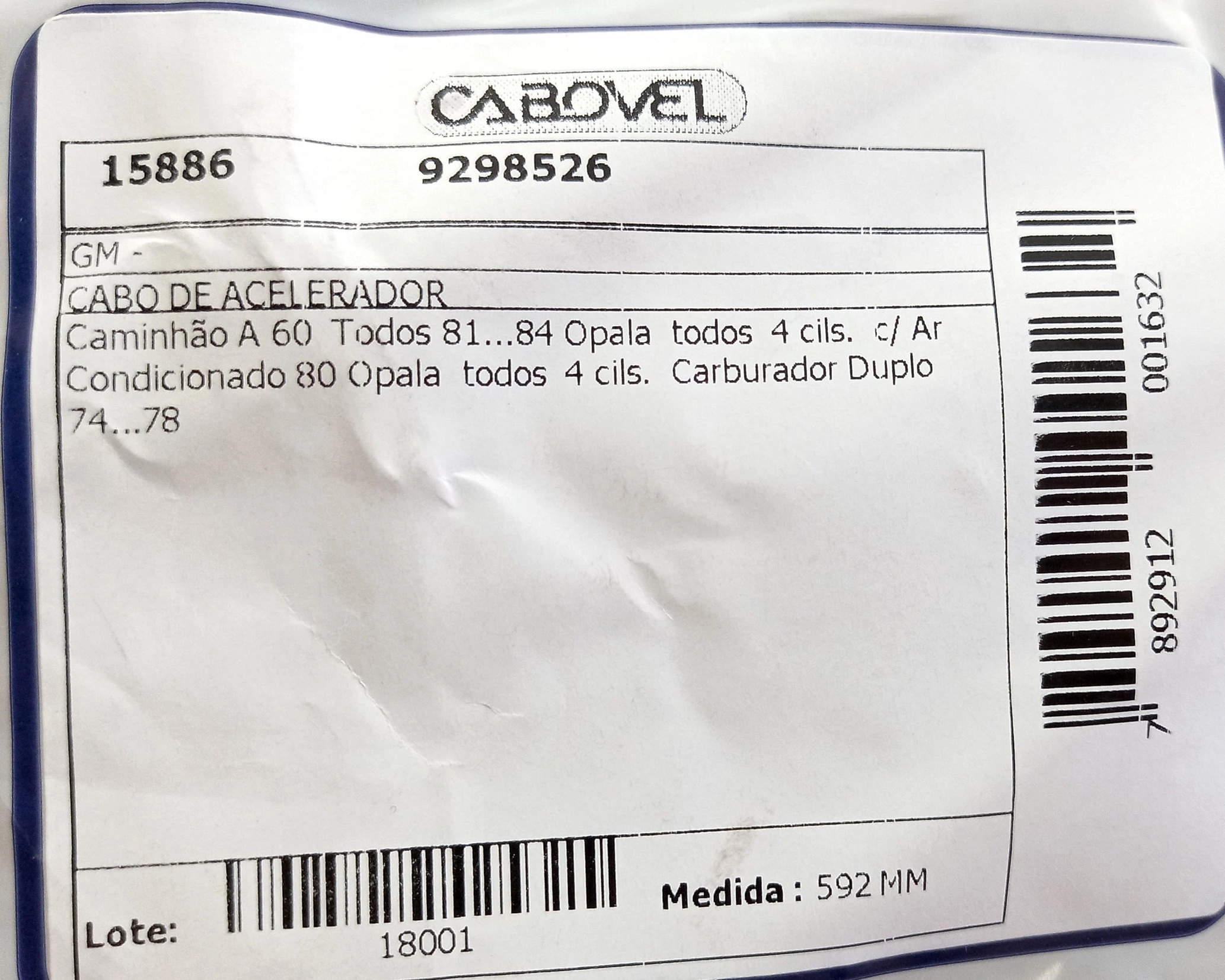 CABO ACELERADOR GM A-60 - TODOS 81/84 592