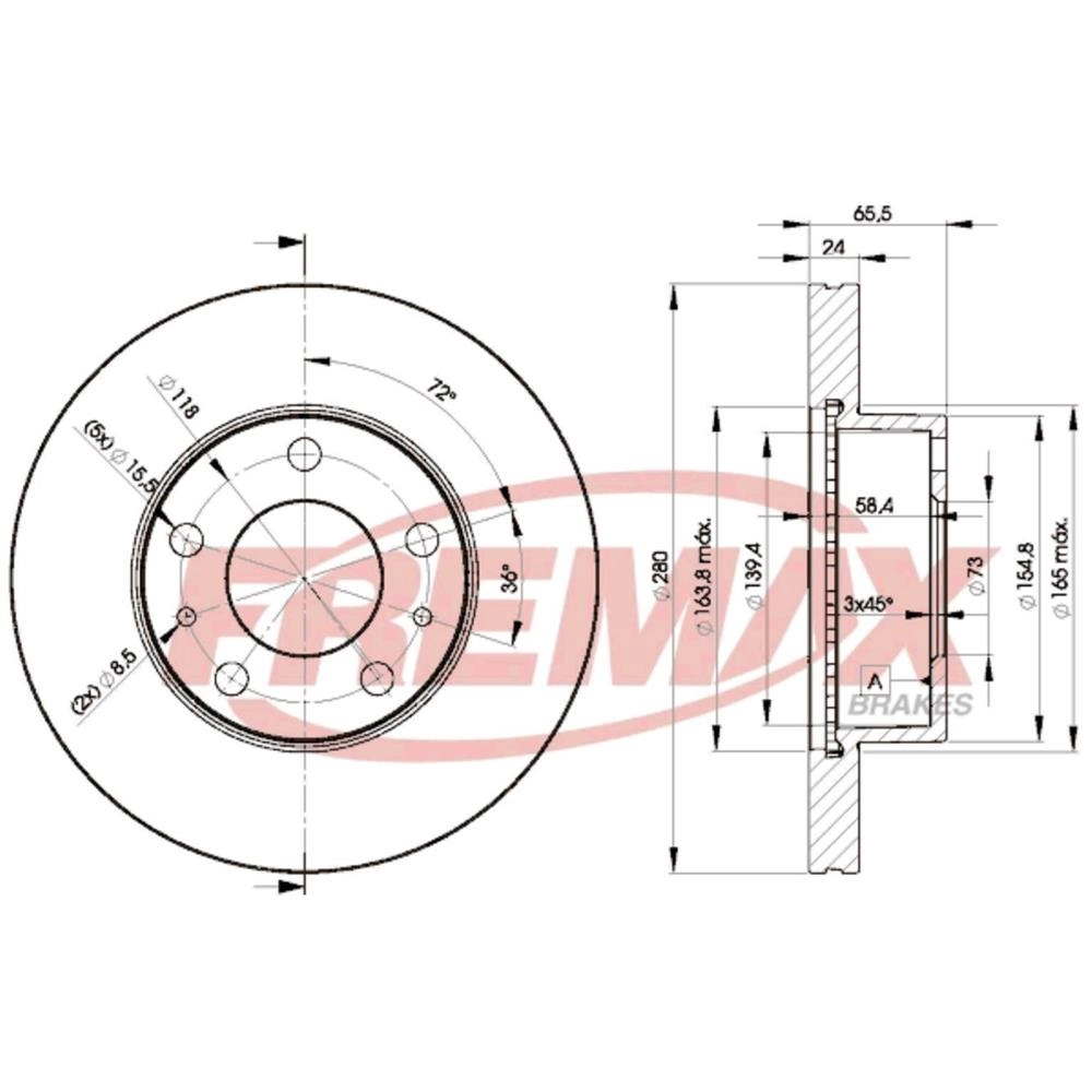 DISCO FREIO DIANTEIRO VENTILADO 280MM 5 FUROS JUMPER 01/11 DUCATO 99/17 BOXER 99/15