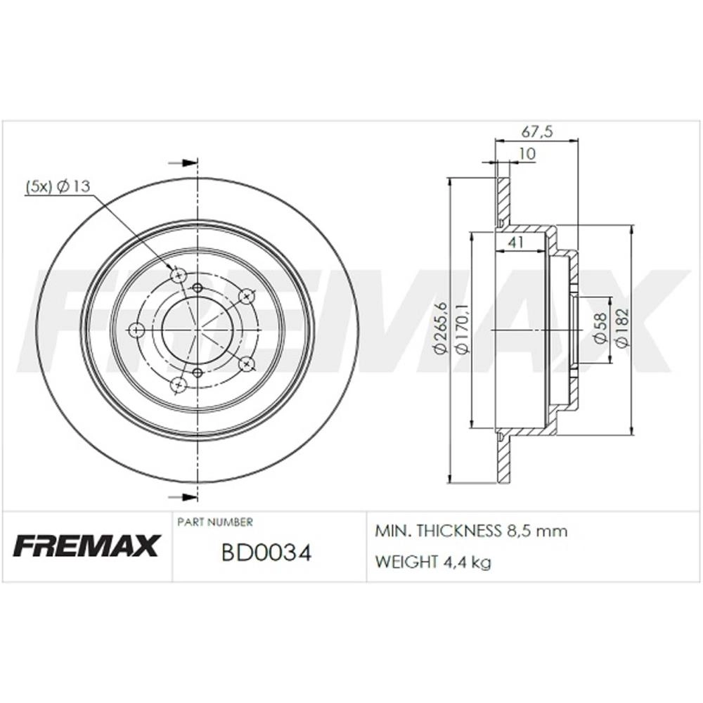 DISCO FREIO TRASEIRO SÓLIDO 265.6MM 5 FUROS SUBARU IMPREZA 93/ FORESTER 98/08 LEGACY 92/99