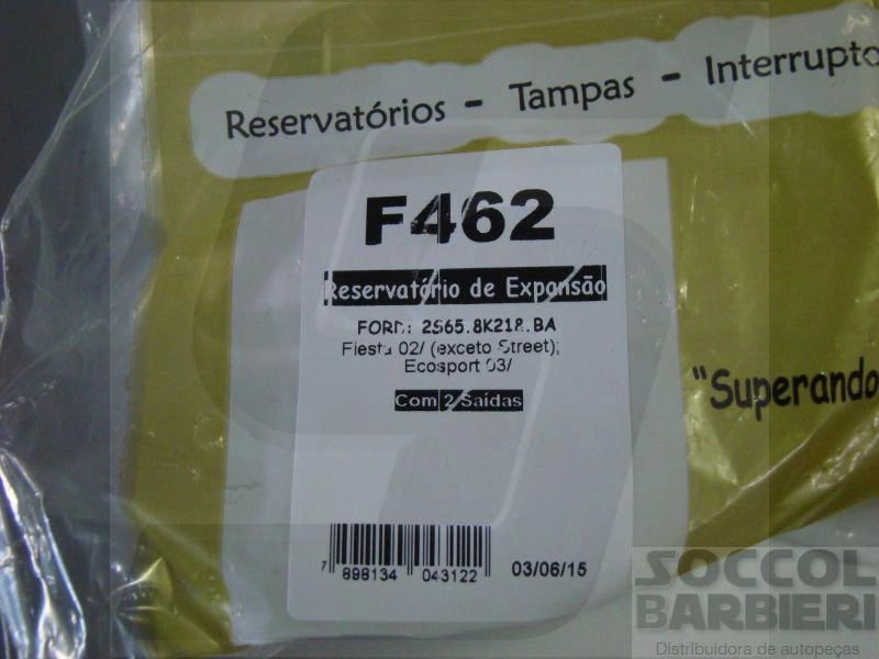 RESERVATÓRIO EXPANSÃO ÁGUA RADIADOR SEM TAMPA 2 SAÍDAS FORD NOVO FIESTA/ECOSPORT 2002/